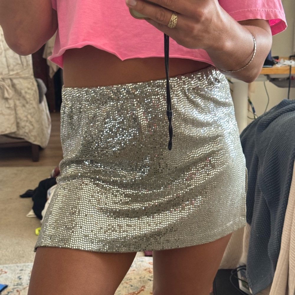 Silver Sequin Mini Skirt